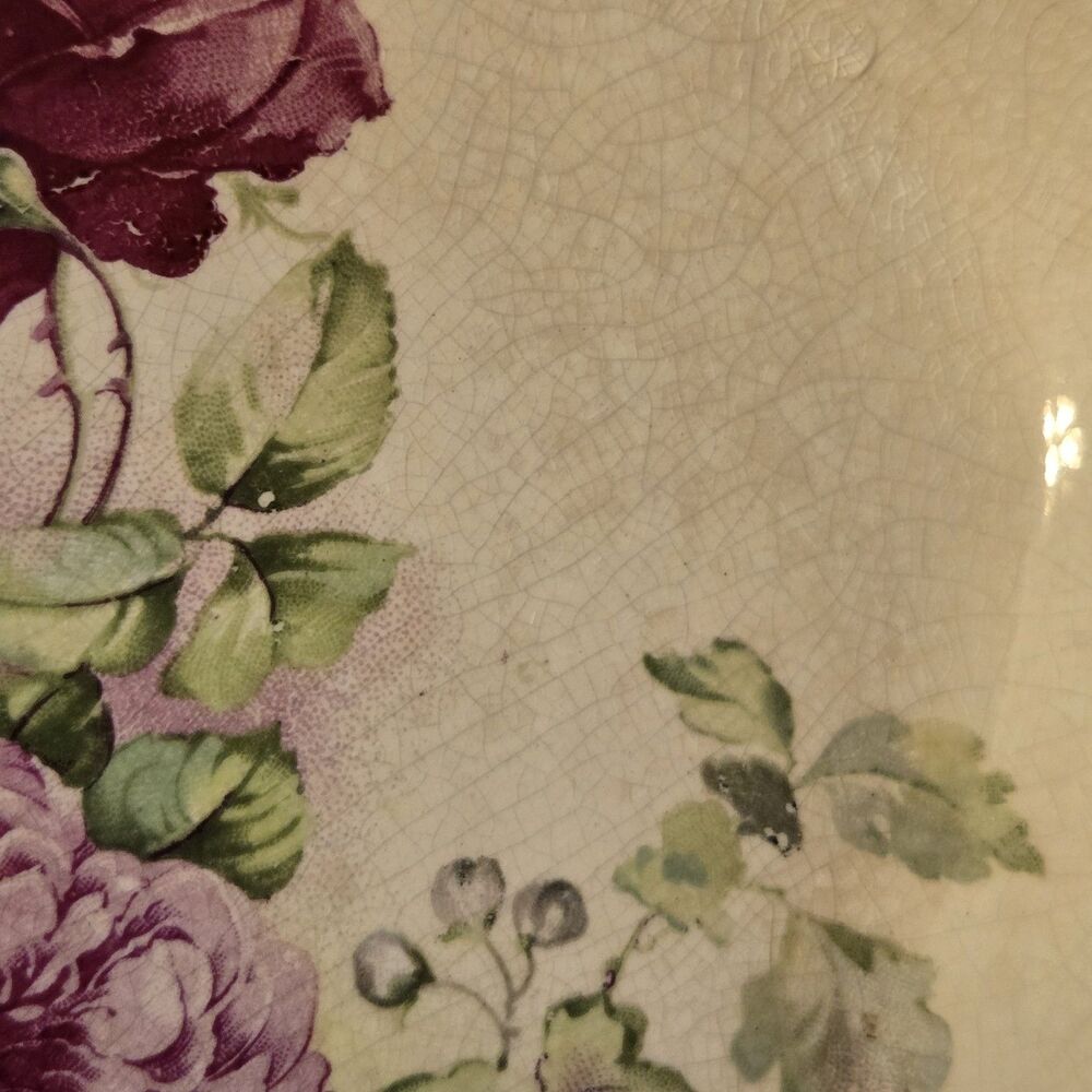 Antq Vtg HOMER LAUGHLIN Hudson Platter Painted Floral Gold Scalloped Edge 12 X 9 - Picture 7 of 9
